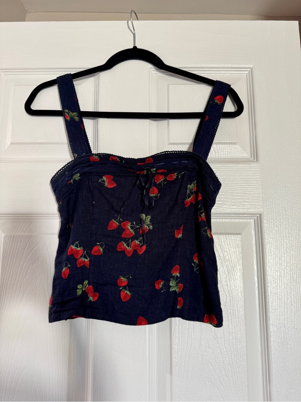 Women’s Navy Strawberry Print Square-Neck Tank/Tube Top